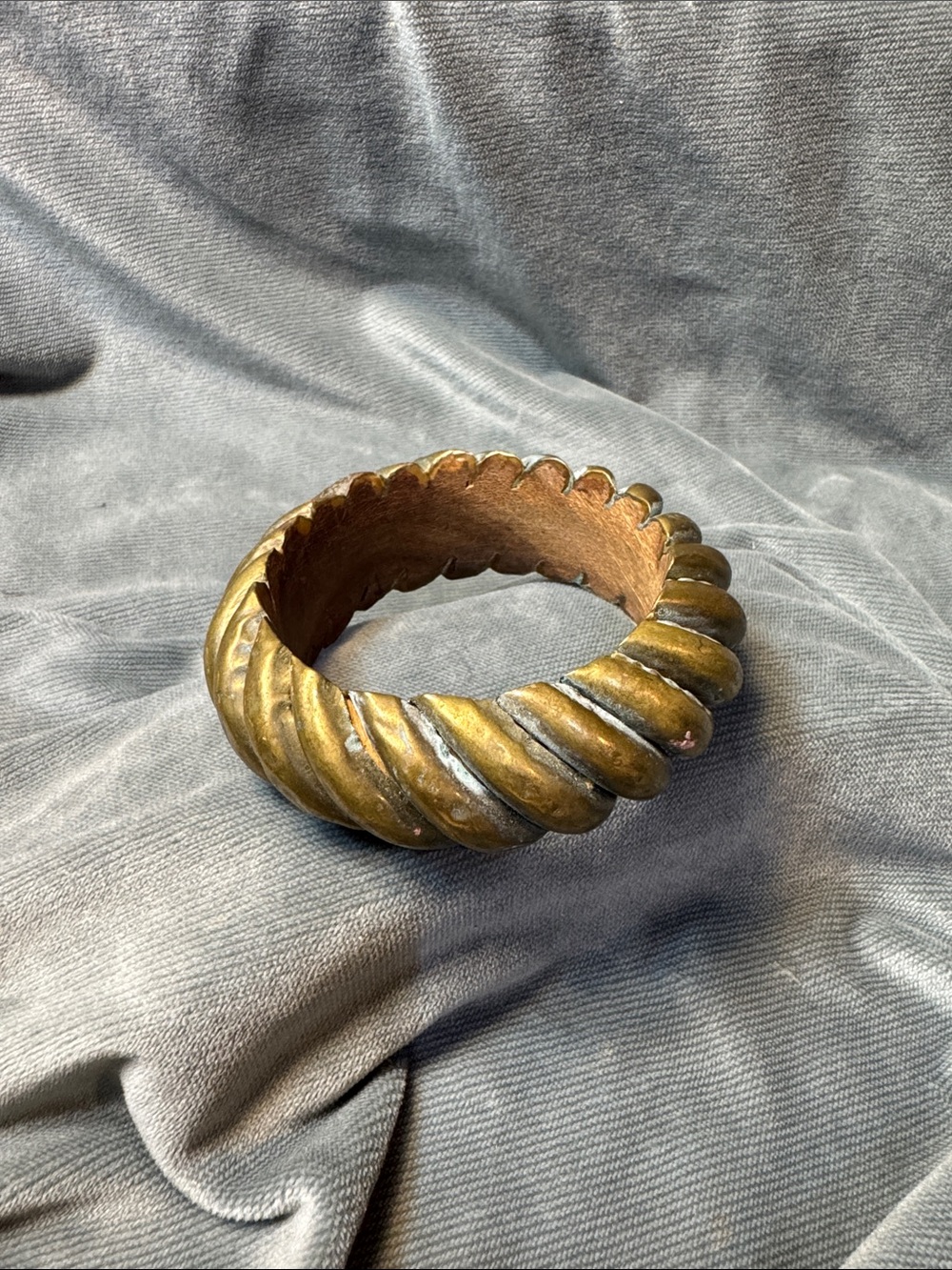 Vintage Copper-Tone Twisted Wood Bangle Bracelet